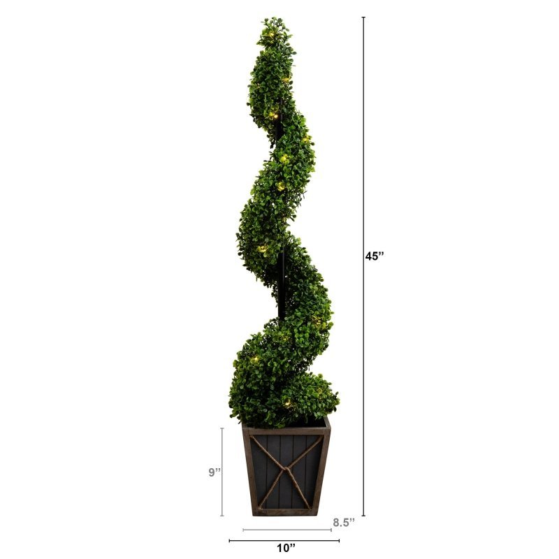 45” UV Resistant Artificial Boxwood Spiral Topiary Tree with LED Lights in Decorative Planter (Indoor/Outdoor) - FCHF CITY