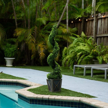 45” UV Resistant Artificial Boxwood Spiral Topiary Tree with LED Lights in Decorative Planter (Indoor/Outdoor) - FCHF CITY