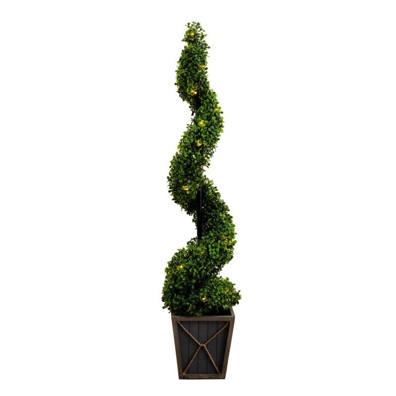 45” UV Resistant Artificial Boxwood Spiral Topiary Tree with LED Lights in Decorative Planter (Indoor/Outdoor) - FCHF CITY