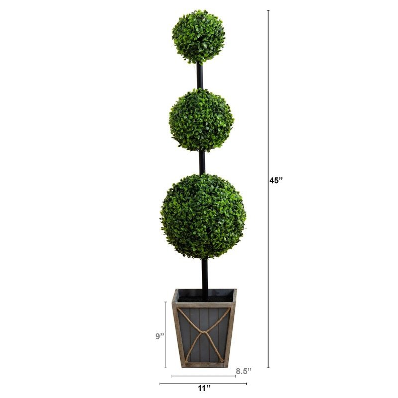 45&quot; UV Resistant Artificial Triple Ball Boxwood Topiary with LED Lights in Decorative Planter (Indoor/Outdoor) - FCHF CITY