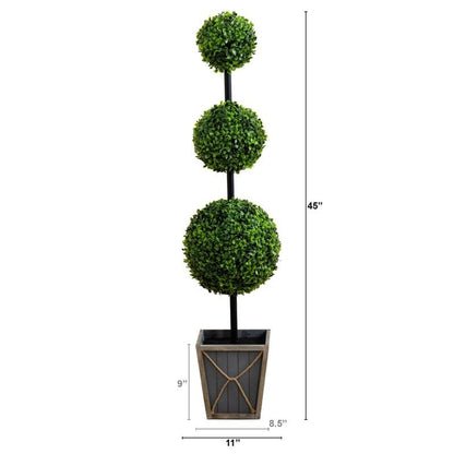 45&quot; UV Resistant Artificial Triple Ball Boxwood Topiary with LED Lights in Decorative Planter (Indoor/Outdoor) - FCHF CITY