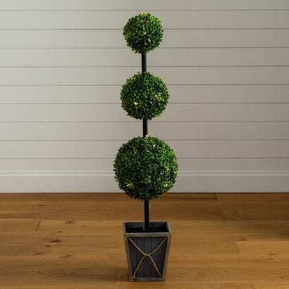 45&quot; UV Resistant Artificial Triple Ball Boxwood Topiary with LED Lights in Decorative Planter (Indoor/Outdoor) - FCHF CITY