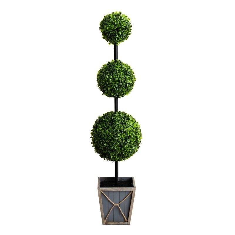 45&quot; UV Resistant Artificial Triple Ball Boxwood Topiary with LED Lights in Decorative Planter (Indoor/Outdoor) - FCHF CITY