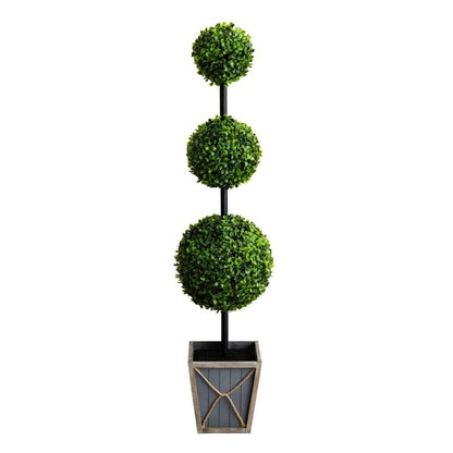 45&quot; UV Resistant Artificial Triple Ball Boxwood Topiary with LED Lights in Decorative Planter (Indoor/Outdoor) - FCHF CITY
