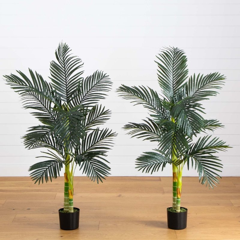 5’ Artificial Double Stalk Golden Cane Palm Tree - Set of 2 - FCHF CITY