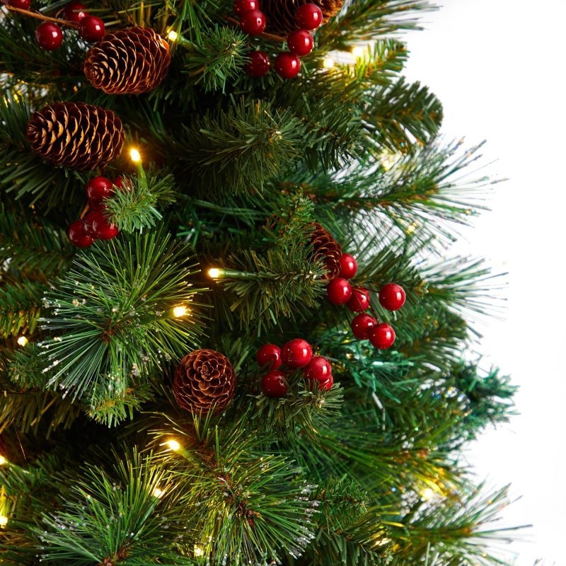 5’ Flat Back Montreal Mountain Artificial Christmas Tree with Pine Cones and Berries - FCHF CITY