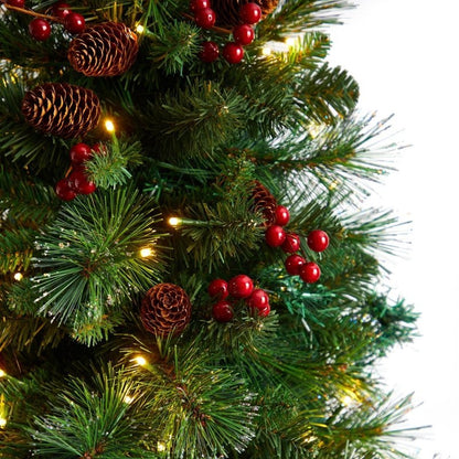 5’ Flat Back Montreal Mountain Artificial Christmas Tree with Pine Cones and Berries - FCHF CITY