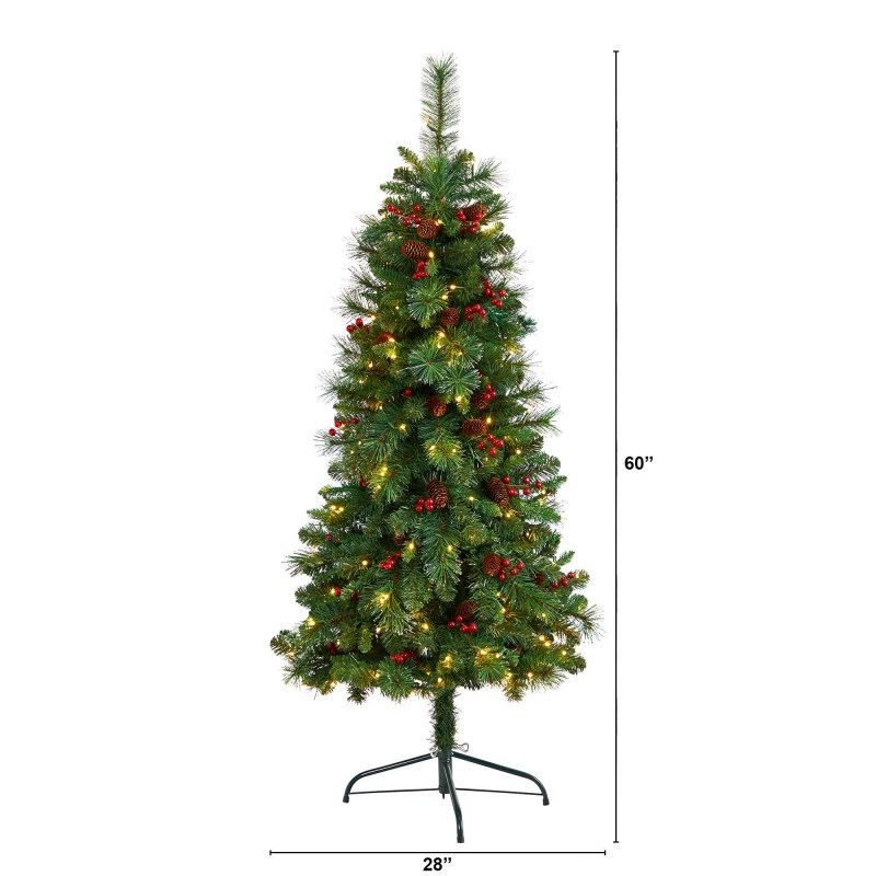 5’ Flat Back Montreal Mountain Artificial Christmas Tree with Pine Cones and Berries - FCHF CITY