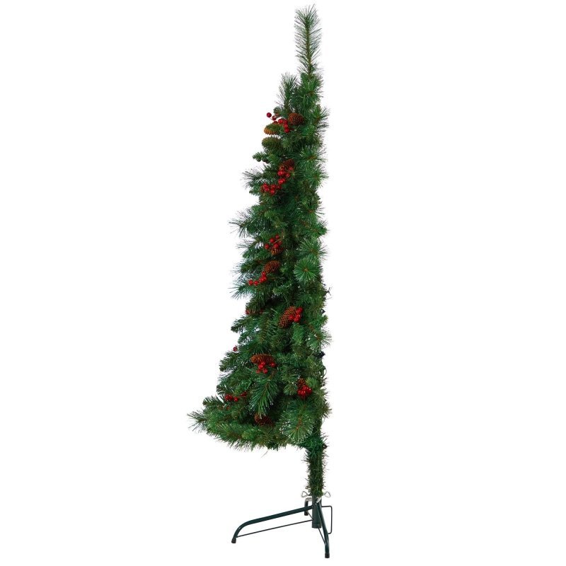 5’ Flat Back Montreal Mountain Artificial Christmas Tree with Pine Cones and Berries - FCHF CITY