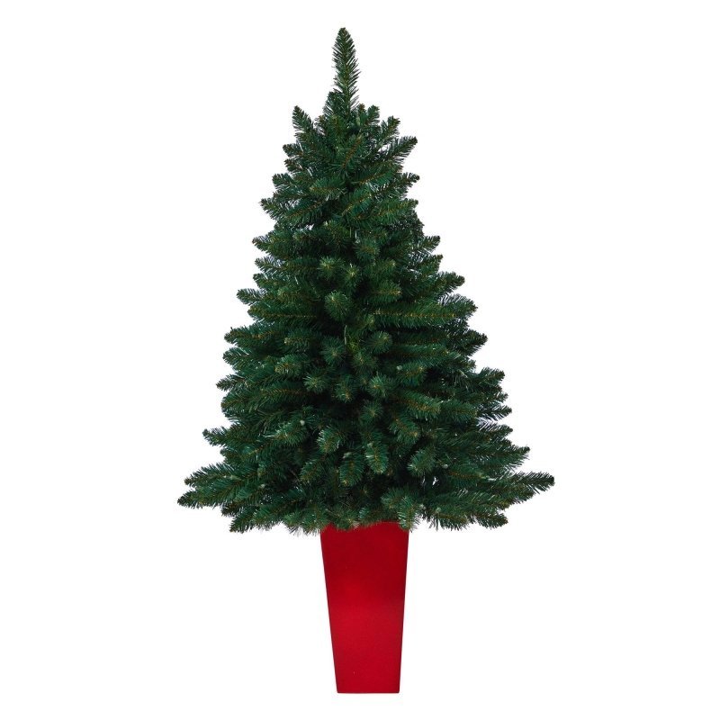 52” Northern Rocky Spruce Artificial Christmas Tree with 100 Clear Lights and 322 Bendable Branches in Tower Planter - FCHF CITY