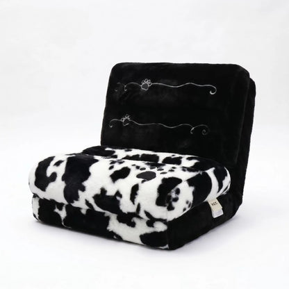 Foldable Floor Sofa Bed, Adjustable Leopard Cow Print Lounge Chair