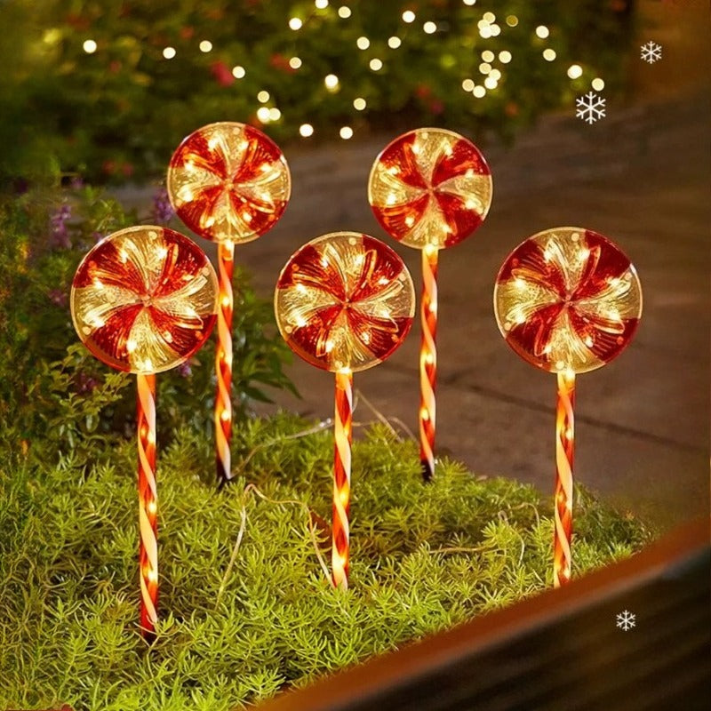 Christmas Solar &amp; Battery LED Stake Lights, Waterproof Garden Decor, Set of 5