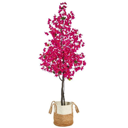 6’ Artificial Bougainvillea Tree with Handmade Jute &amp; Cotton Basket - FCHF CITY