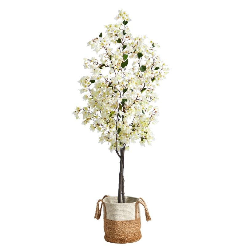 6’ Artificial Bougainvillea Tree with Handmade Jute &amp; Cotton Basket - FCHF CITY