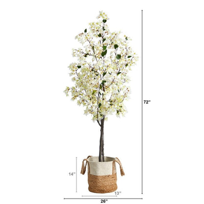 6’ Artificial Bougainvillea Tree with Handmade Jute &amp; Cotton Basket - FCHF CITY