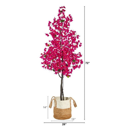 6’ Artificial Bougainvillea Tree with Handmade Jute &amp; Cotton Basket - FCHF CITY