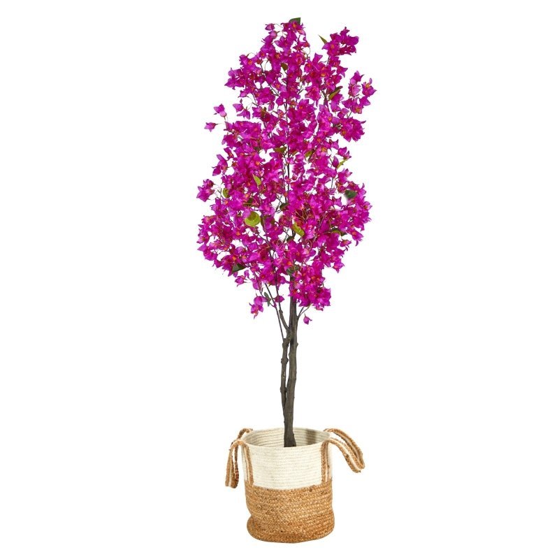 6’ Artificial Bougainvillea Tree with Handmade Jute &amp; Cotton Basket - FCHF CITY