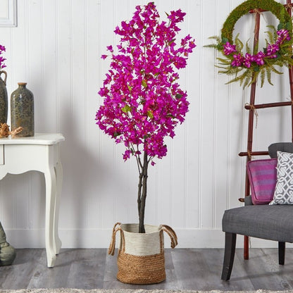6’ Artificial Bougainvillea Tree with Handmade Jute &amp; Cotton Basket - FCHF CITY