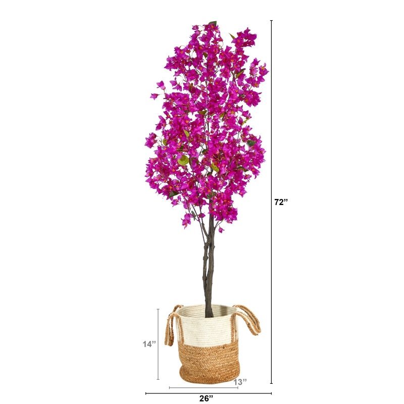 6’ Artificial Bougainvillea Tree with Handmade Jute &amp; Cotton Basket - FCHF CITY