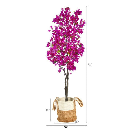 6’ Artificial Bougainvillea Tree with Handmade Jute &amp; Cotton Basket - FCHF CITY