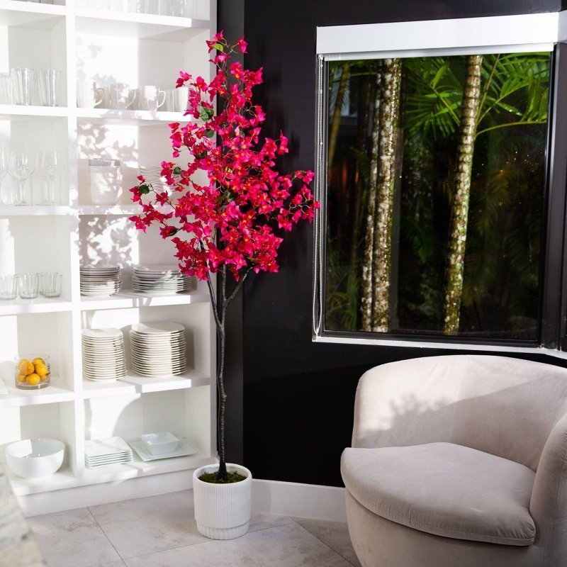 6’ Artificial Bougainvillea Tree with White Decorative Planter - FCHF CITY