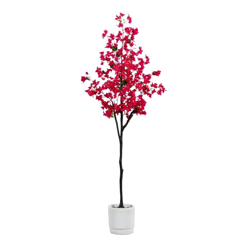 6’ Artificial Bougainvillea Tree with White Decorative Planter - FCHF CITY