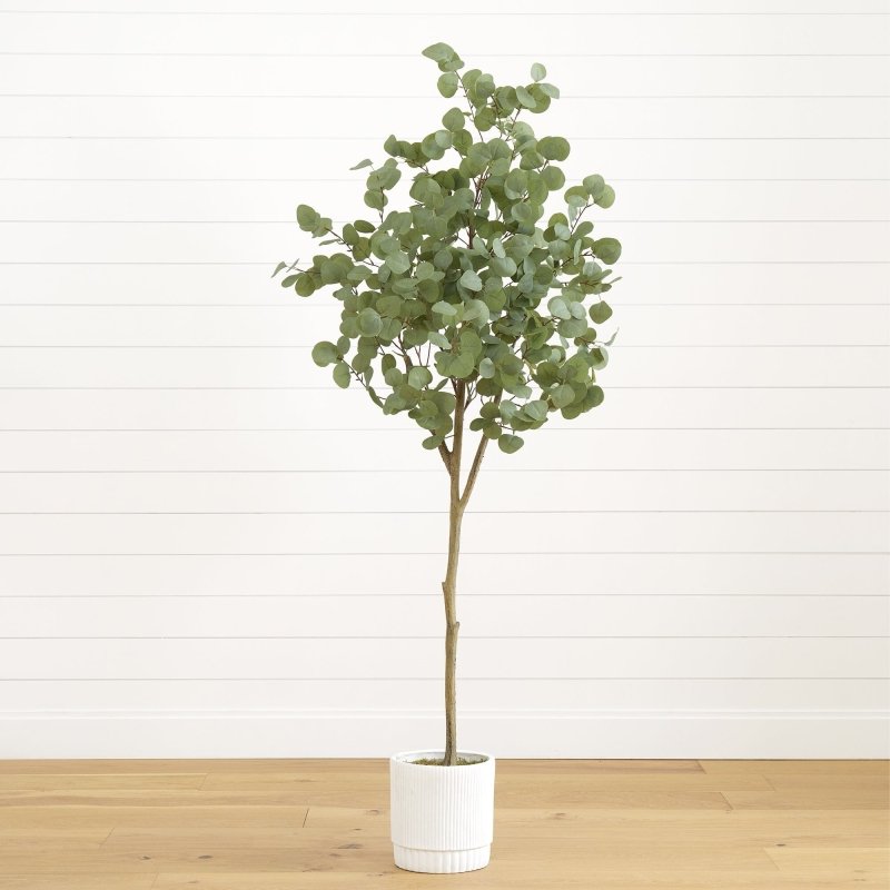 6’ Artificial Eucalyptus Tree with White Decorative Planter - FCHF CITY
