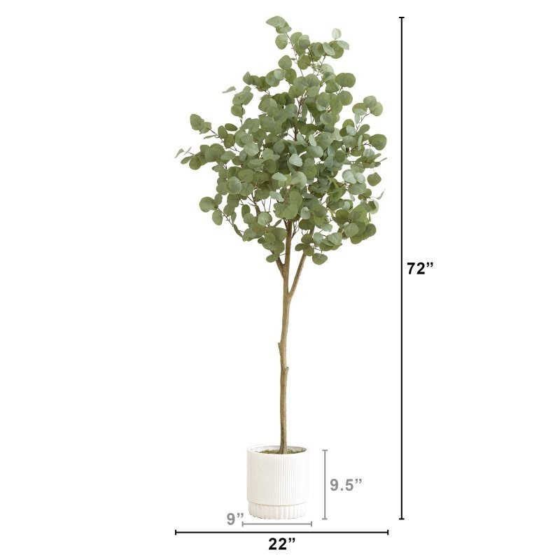 6’ Artificial Eucalyptus Tree with White Decorative Planter - FCHF CITY
