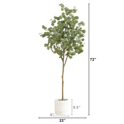 6’ Artificial Eucalyptus Tree with White Decorative Planter - FCHF CITY