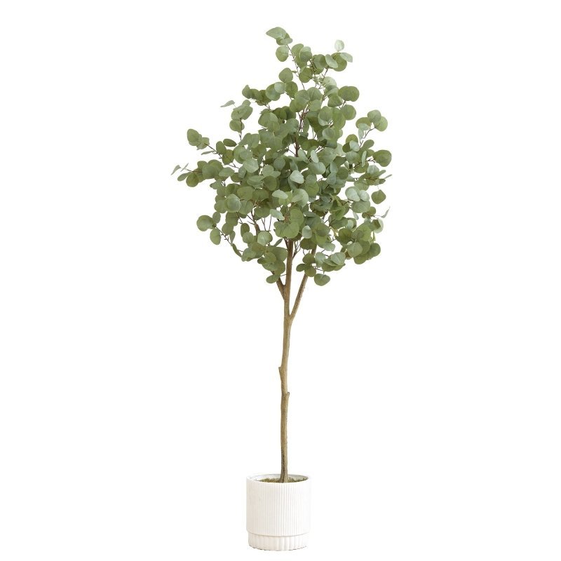 6’ Artificial Eucalyptus Tree with White Decorative Planter - FCHF CITY
