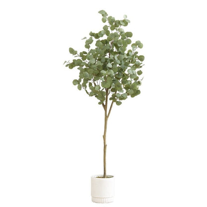 6’ Artificial Eucalyptus Tree with White Decorative Planter - FCHF CITY