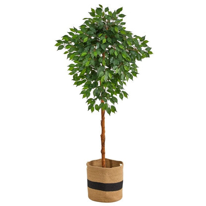 6’ Artificial Ficus Tree with Handmade Jute &amp; Cotton Basket - FCHF CITY