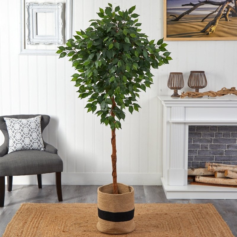 6’ Artificial Ficus Tree with Handmade Jute &amp; Cotton Basket - FCHF CITY