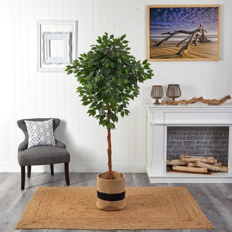 6’ Artificial Ficus Tree with Handmade Jute &amp; Cotton Basket - FCHF CITY