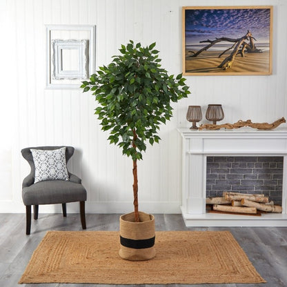6’ Artificial Ficus Tree with Handmade Jute &amp; Cotton Basket - FCHF CITY