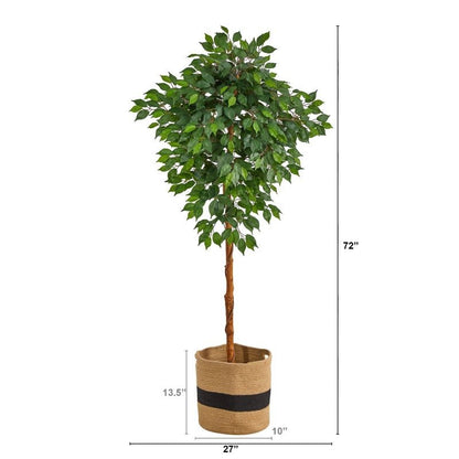 6’ Artificial Ficus Tree with Handmade Jute &amp; Cotton Basket - FCHF CITY