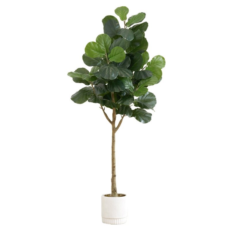 6’ Artificial Fiddle Leaf Fig Tree with White Decorative Planter - FCHF CITY