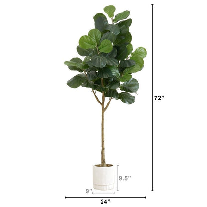 6’ Artificial Fiddle Leaf Fig Tree with White Decorative Planter - FCHF CITY