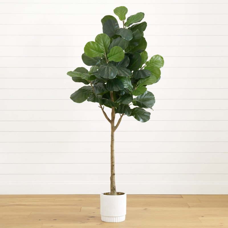 6’ Artificial Fiddle Leaf Fig Tree with White Decorative Planter - FCHF CITY