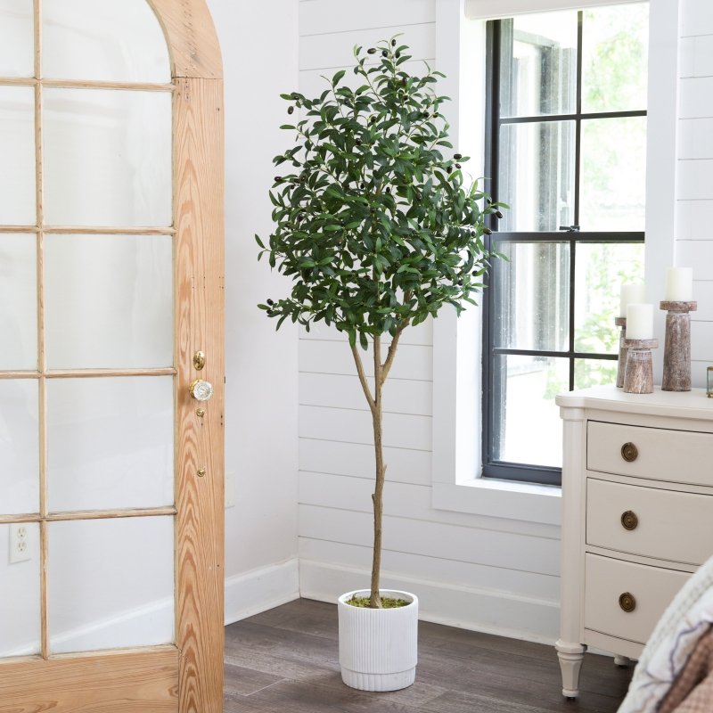 6’ Artificial Olive Tree with White Decorative Planter - FCHF CITY