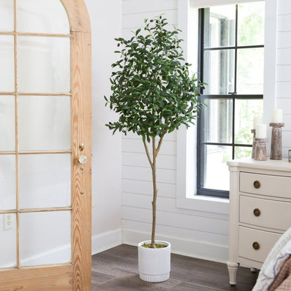 6’ Artificial Olive Tree with White Decorative Planter - FCHF CITY