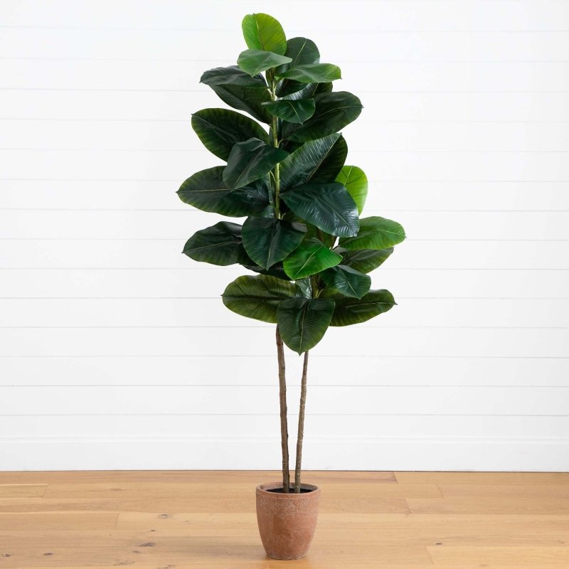 6’ Artificial Rubber Tree in Decorative Planter with Real Touch Leaves - FCHF CITY
