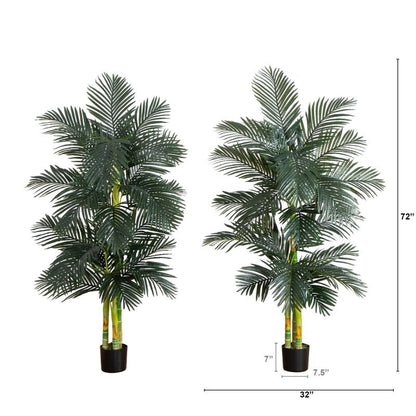 6’ Artificial Triple Stalk Golden Cane Palm Tree - Set of 2 - FCHF CITY