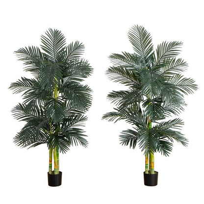 6’ Artificial Triple Stalk Golden Cane Palm Tree - Set of 2 - FCHF CITY