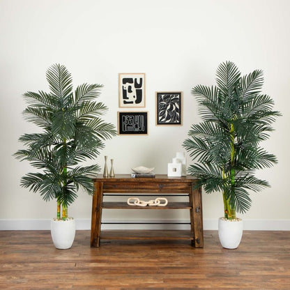 6’ Artificial Triple Stalk Golden Cane Palm Tree - Set of 2 - FCHF CITY