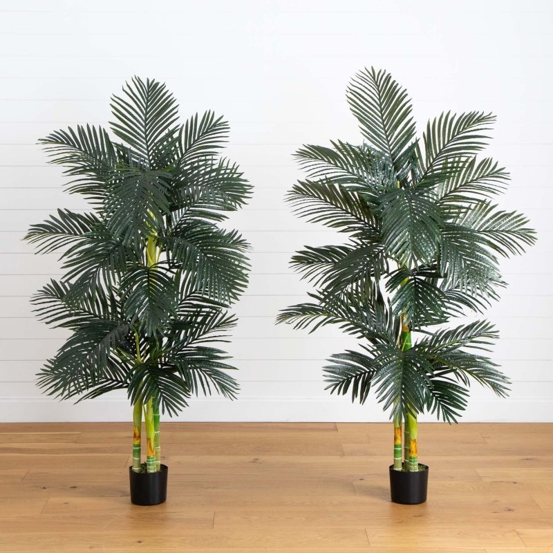 6’ Artificial Triple Stalk Golden Cane Palm Tree - Set of 2 - FCHF CITY