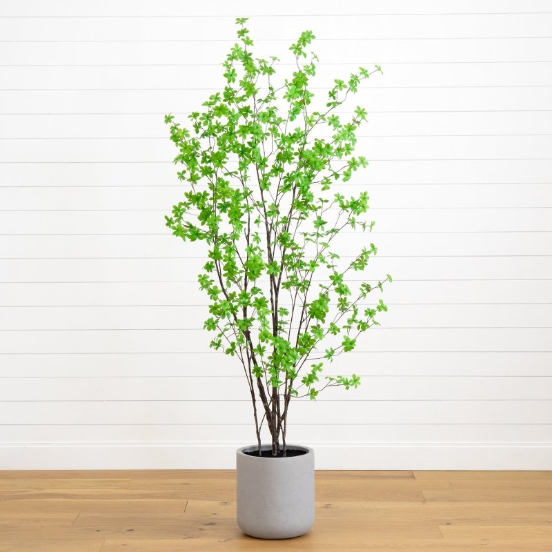 7’ Artificial Enkianthus Tree with Resin Stone Planter - FCHF CITY