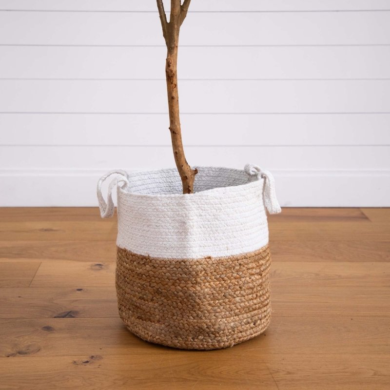 7’ Artificial Olive Tree with Natural Trunk and Handmade Jute Basket - FCHF CITY