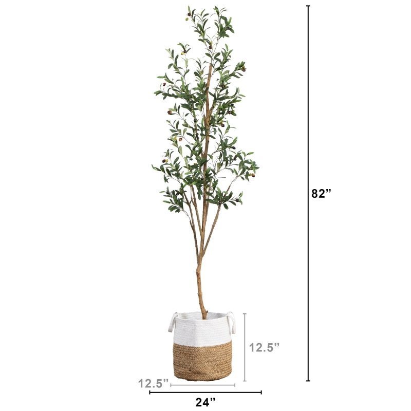7’ Artificial Olive Tree with Natural Trunk and Handmade Jute Basket - FCHF CITY
