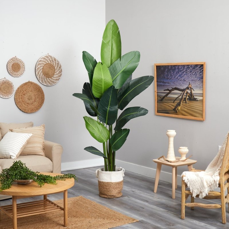7’ Artificial Travelers Palm Tree with Handmade Jute &amp; Cotton Basket - FCHF CITY